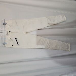 Zara TRF White Moto Skinny Biker Jeans with Ribbed Knee Detail - Size 6